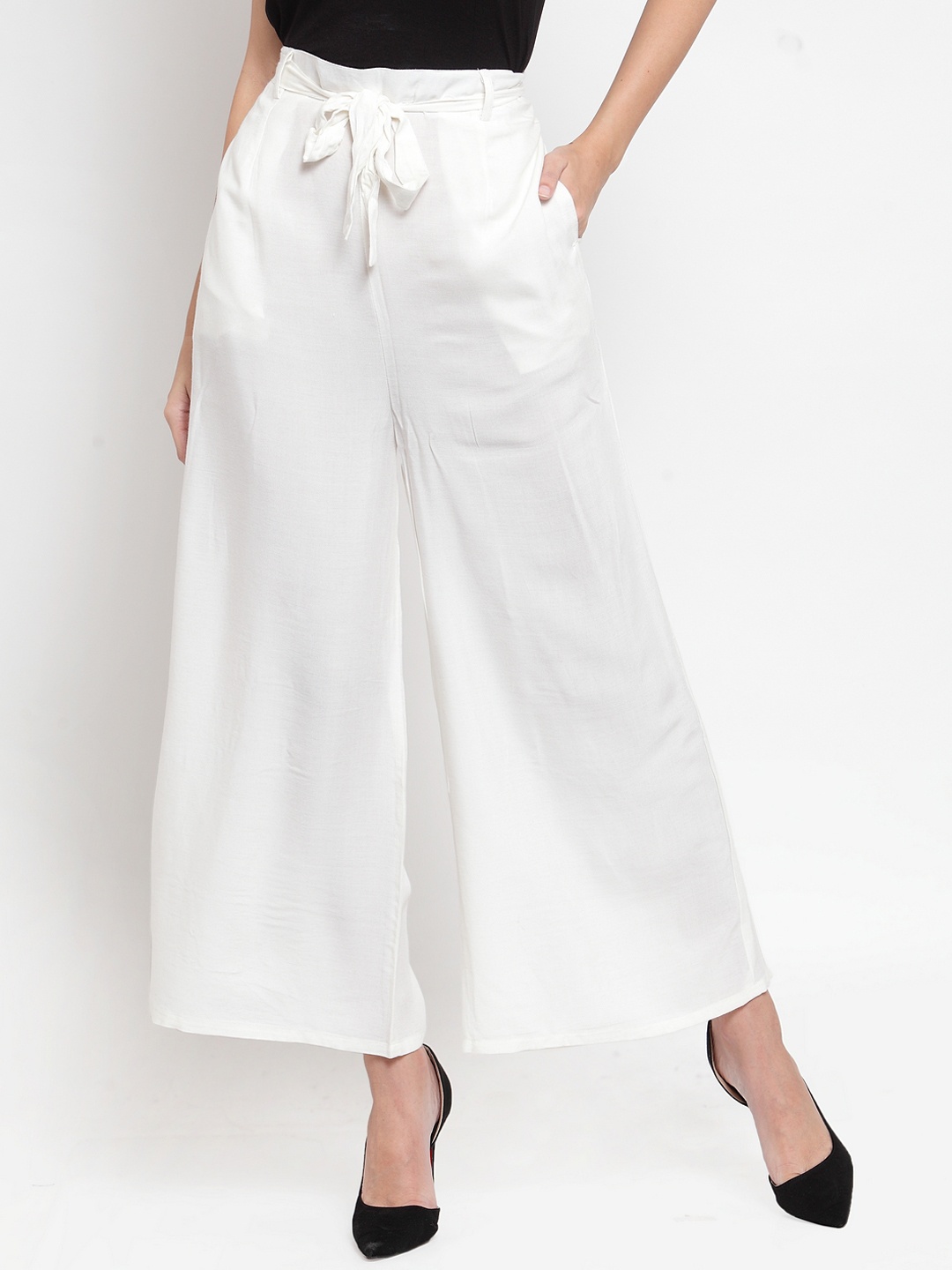 

Clora Creation Women Off-White Solid Wide Leg Palazzos