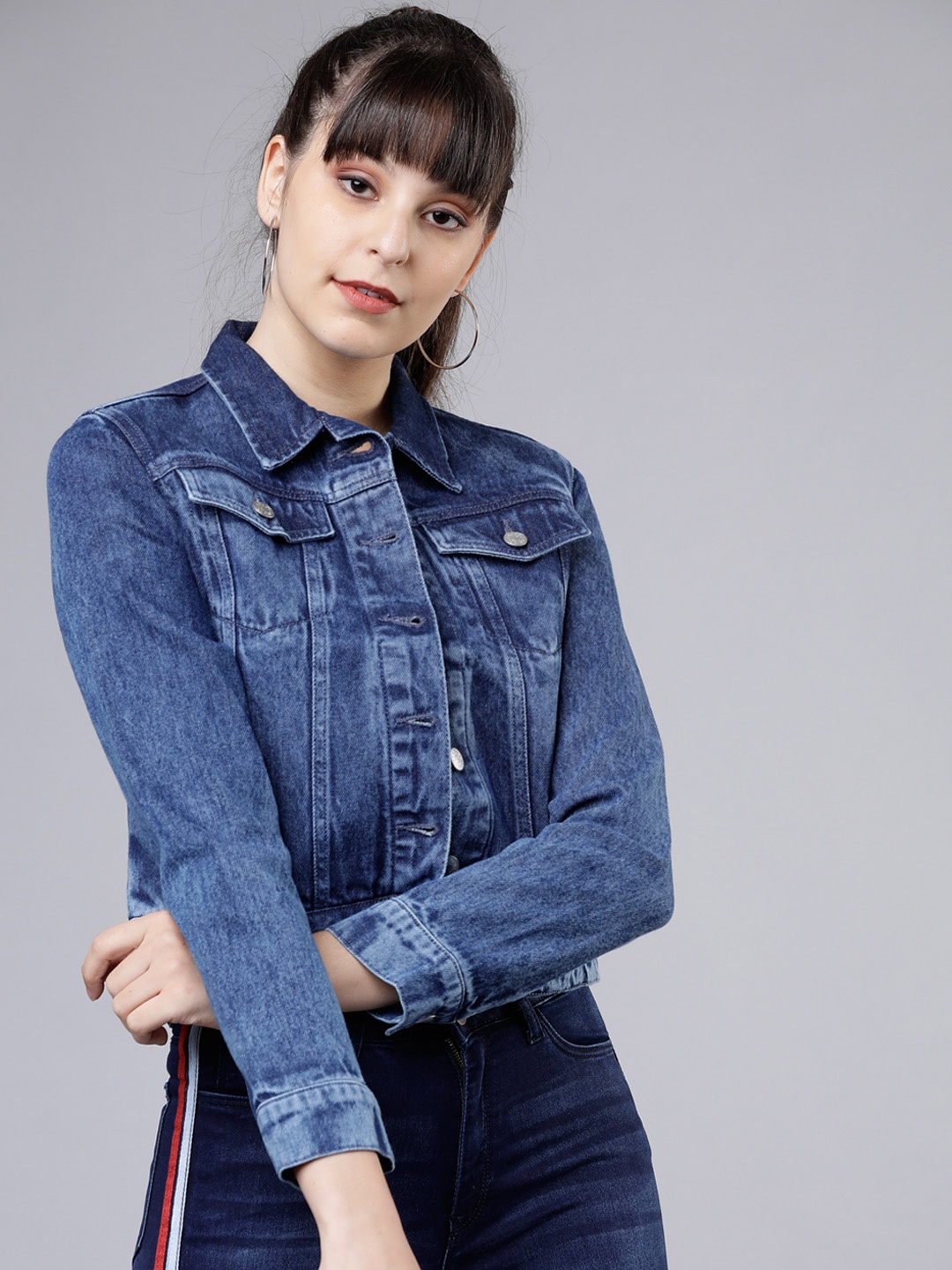 

Tokyo Talkies Women Blue Washed Denim Jacket