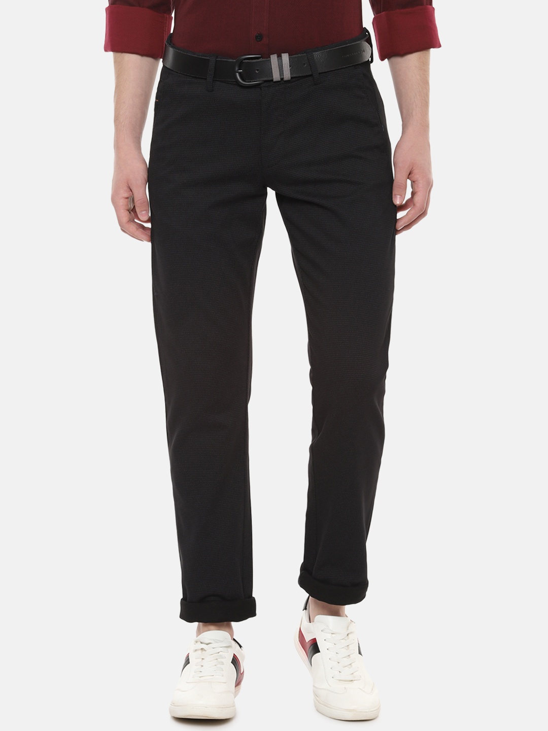 

Allen Solly Men Black Slim Fit Printed Regular Trousers