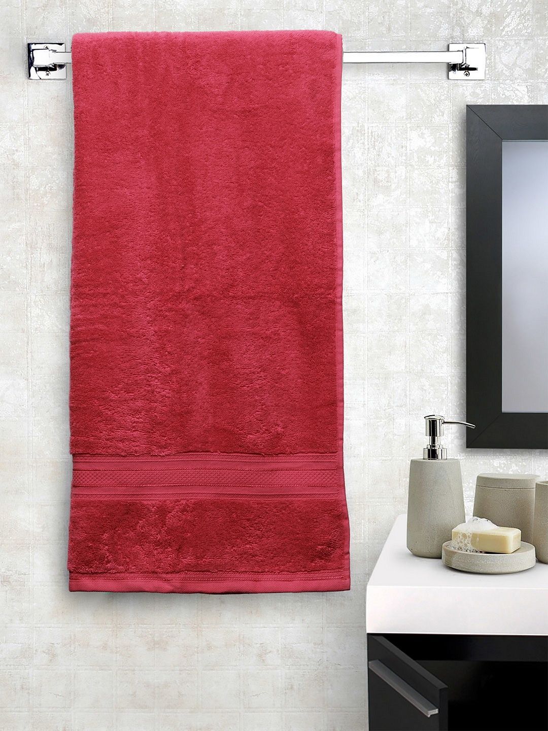 

MYTRIDENT Unisex Red Solid Cotton Bath Towel