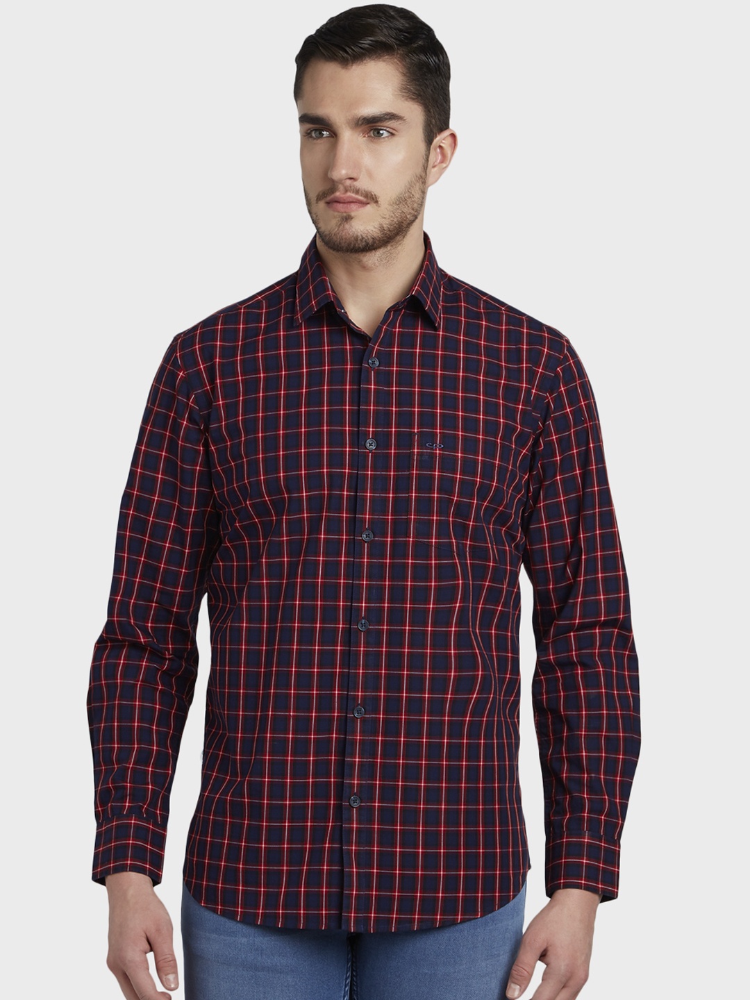 

ColorPlus Men Blue & Red Tailored Fit Checked Casual Shirt