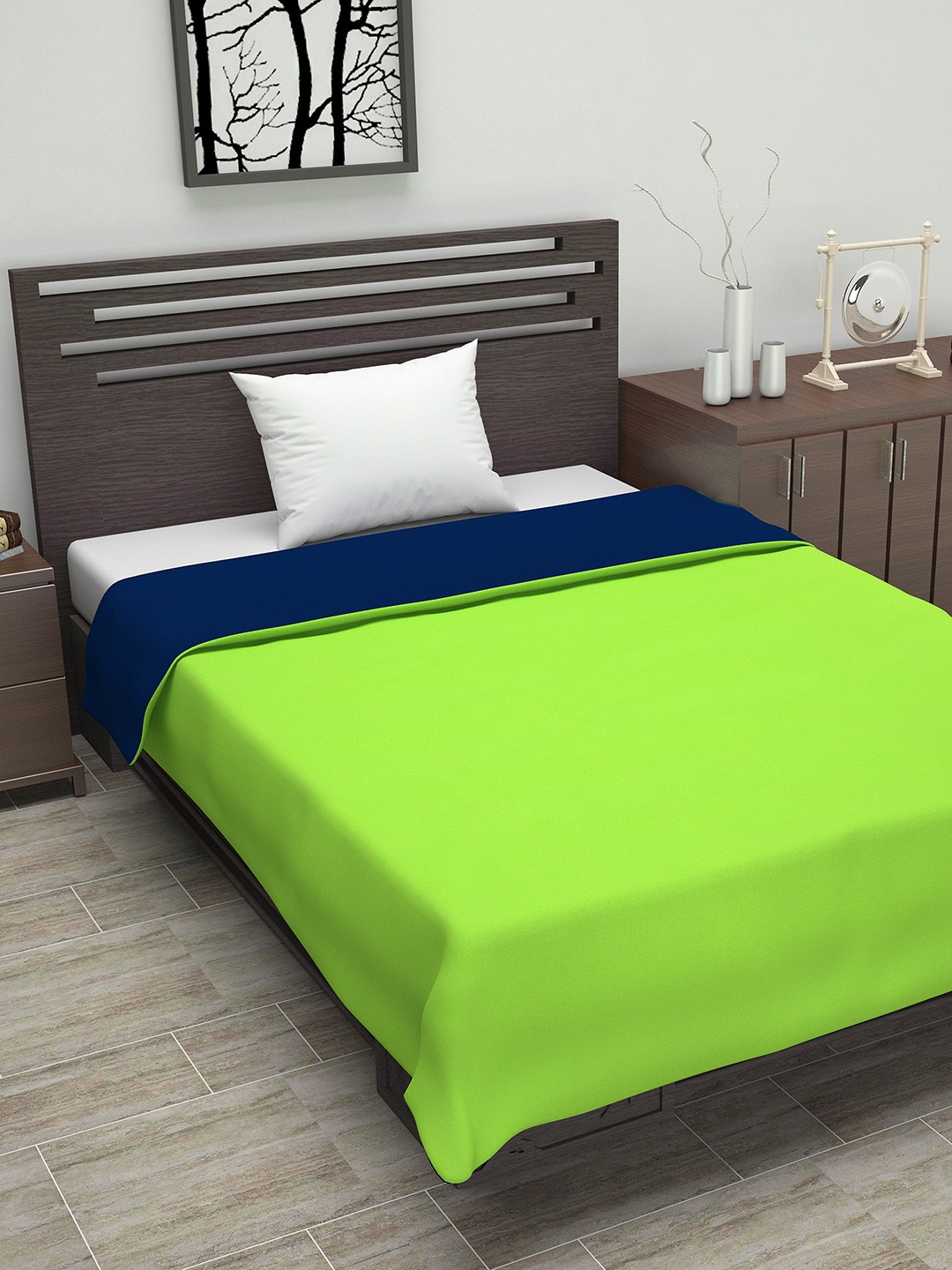 

Divine Casa Green & Navy Blue Solid AC Room 110 GSM Single Bed Reversible Dohar