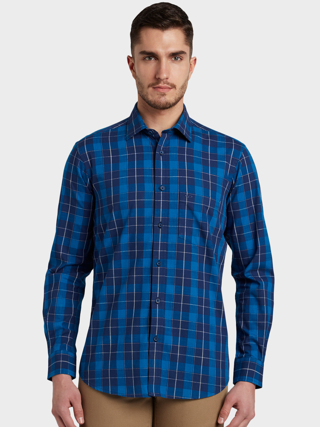 

ColorPlus Men Blue Tailored Fit Checked Casual Shirt