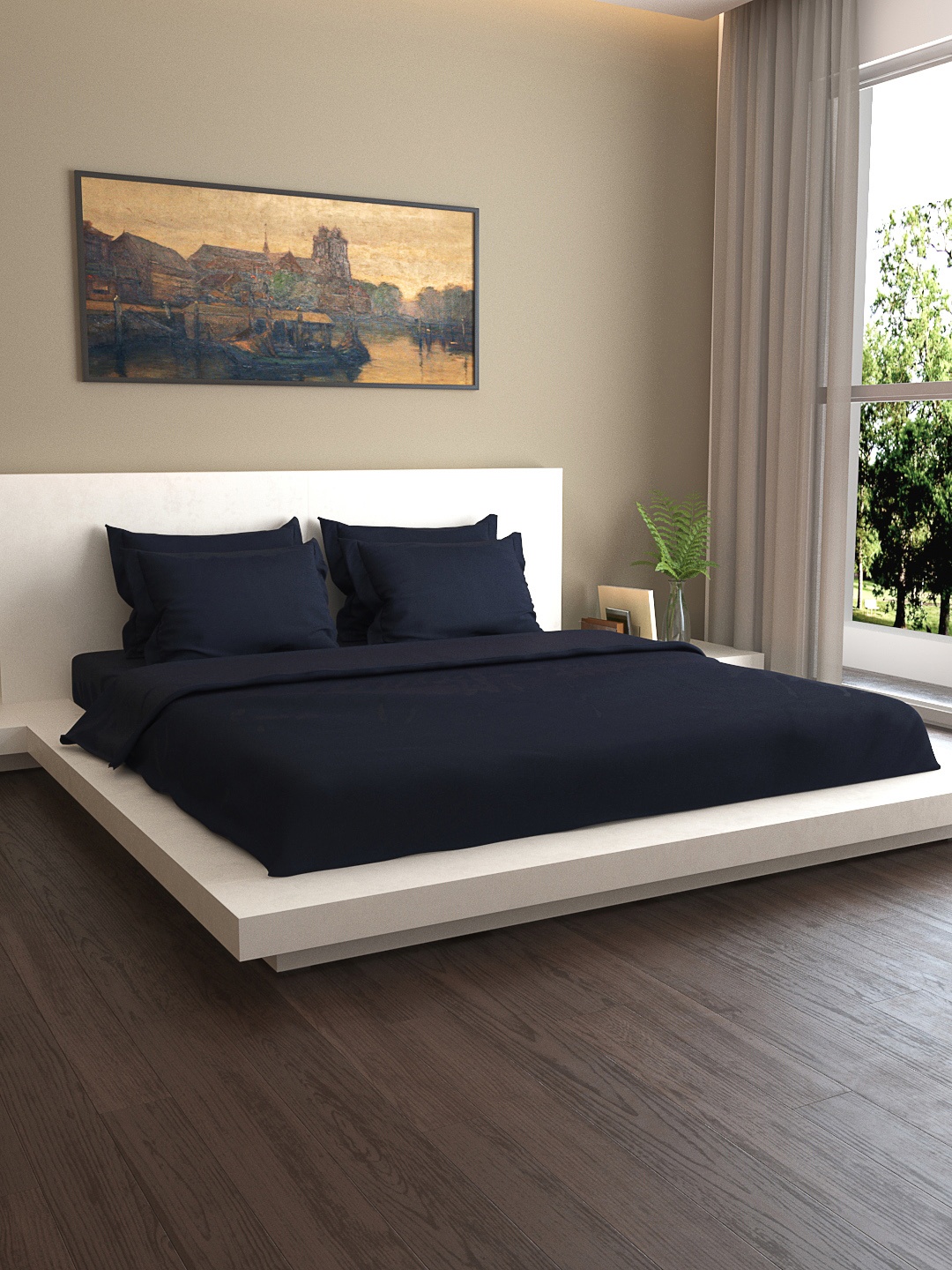 

MARK HOME Black Solid 400TC Bedding Set With Duvet Cover