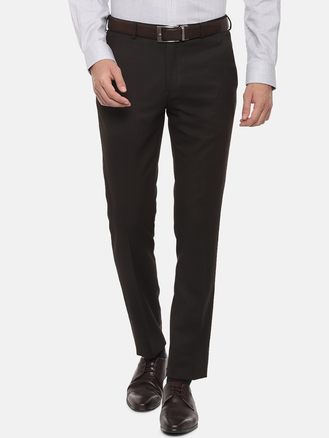 

Louis Philippe Men Brown Slim Fit Solid Formal Trousers