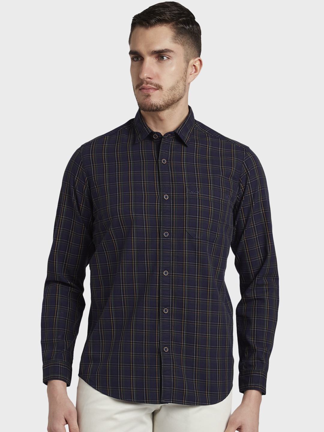 

ColorPlus Men Blue Regular Fit Checked Casual Shirt