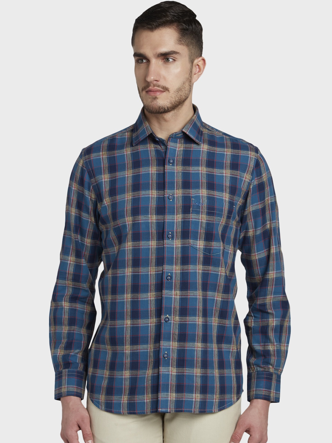 

ColorPlus Men Blue & Beige Tailored Fit Checked Casual Shirt