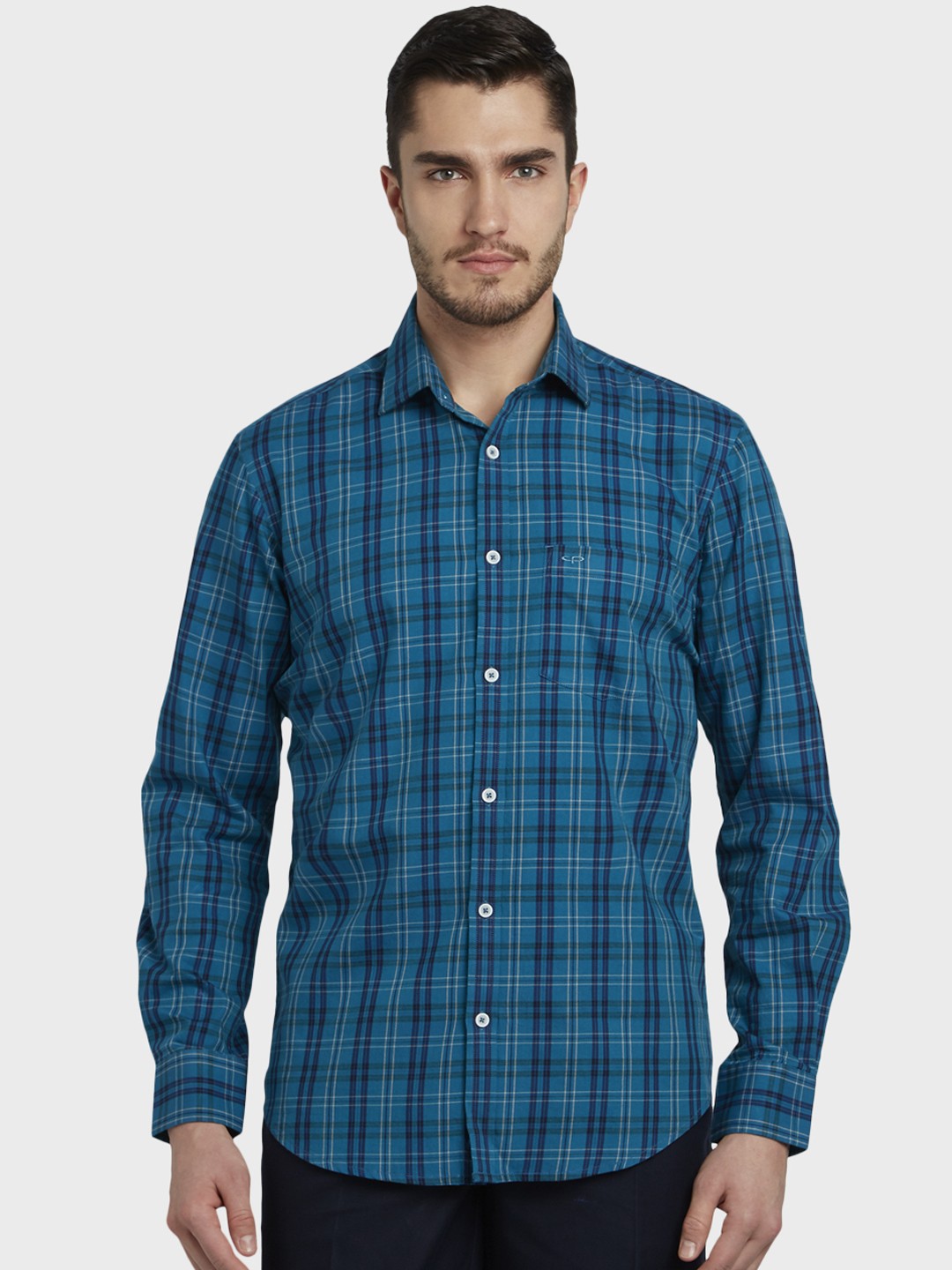 

ColorPlus Men Blue Tailored Fit Checked Casual Shirt