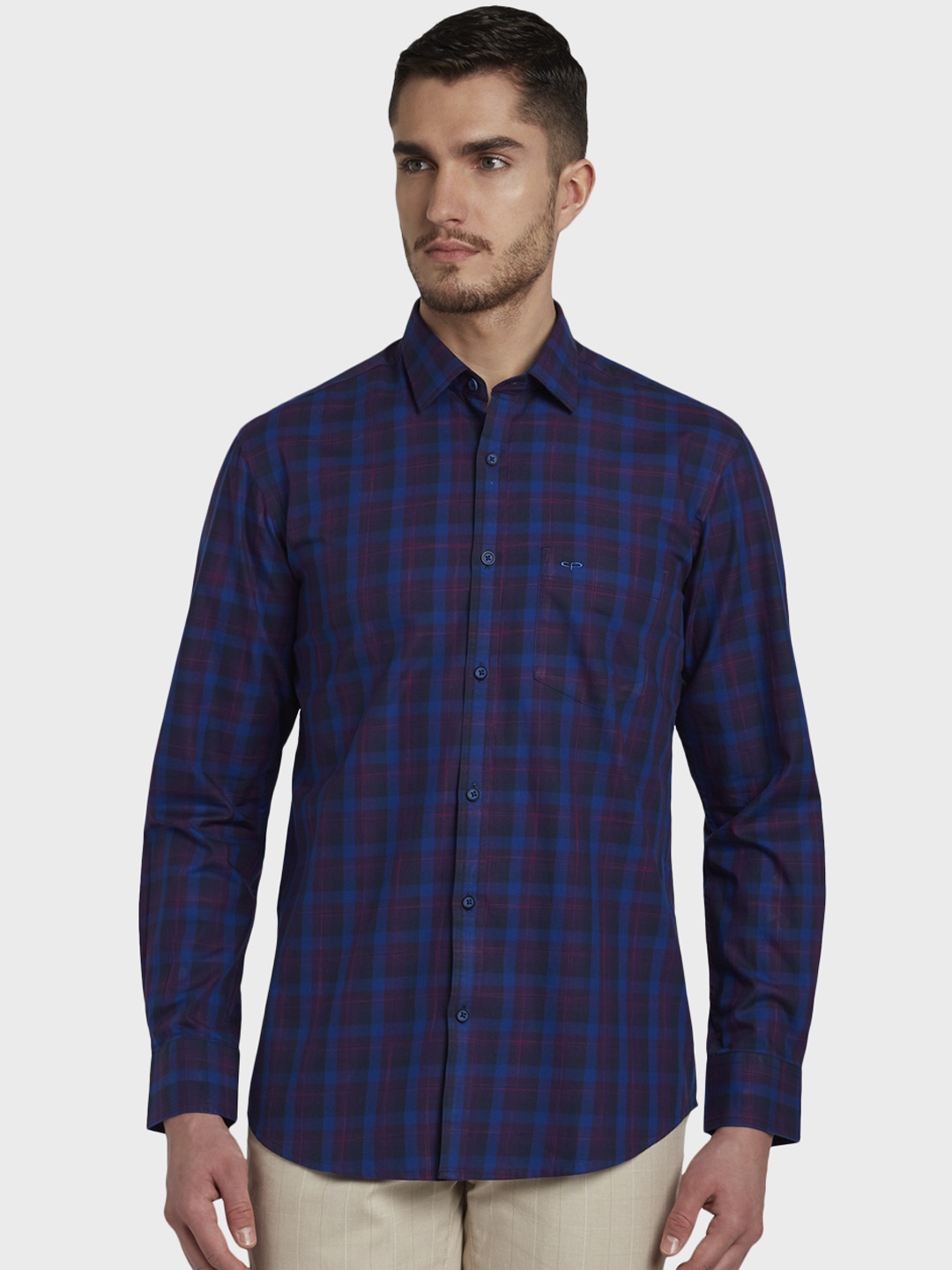 

ColorPlus Men Blue Tailored Fit Checked Casual Shirt