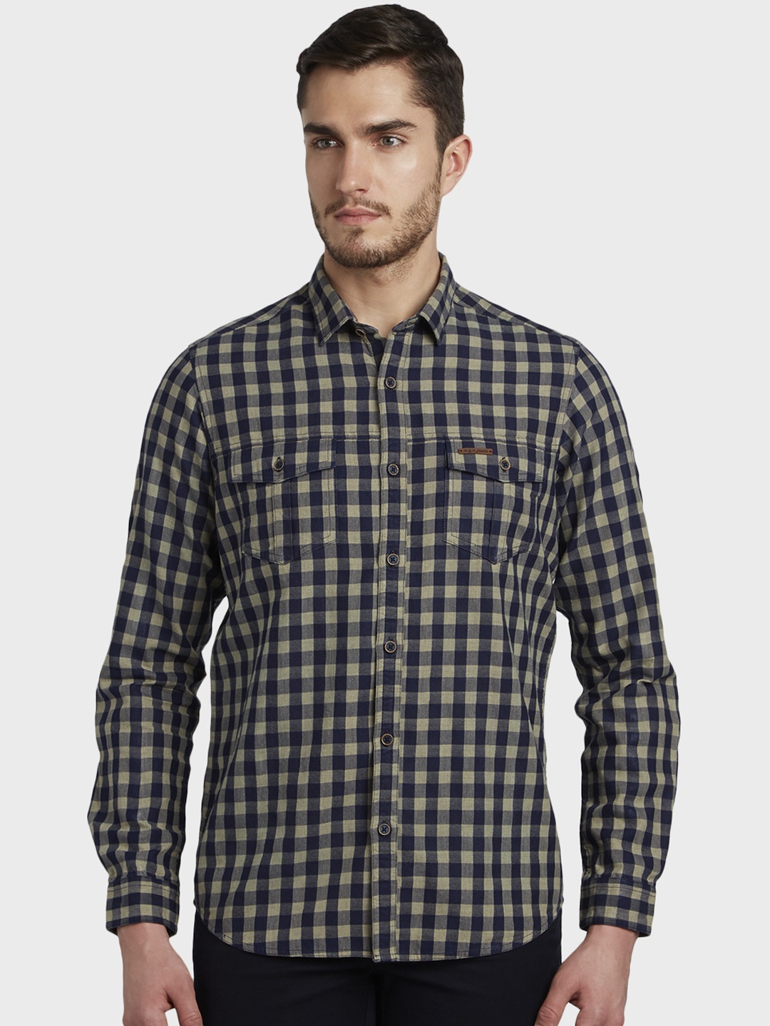 

ColorPlus Men Navy Blue & Beige Regular Fit Checked Casual Shirt