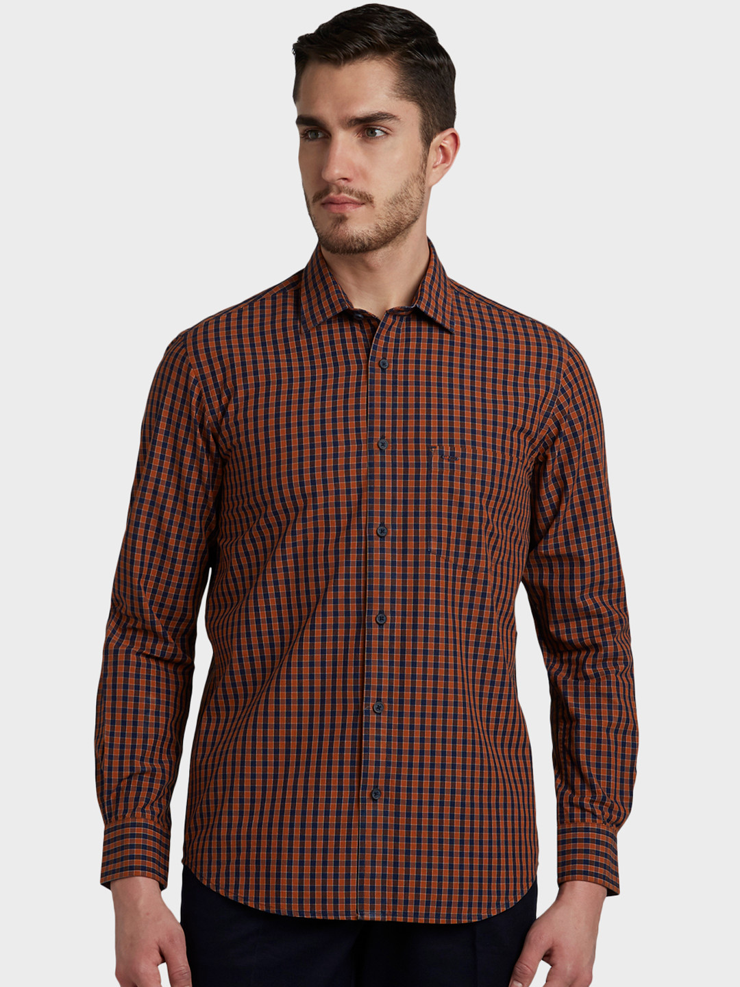 

ColorPlus Men Brown & Navy Blue Tailored Fit Checked Casual Shirt