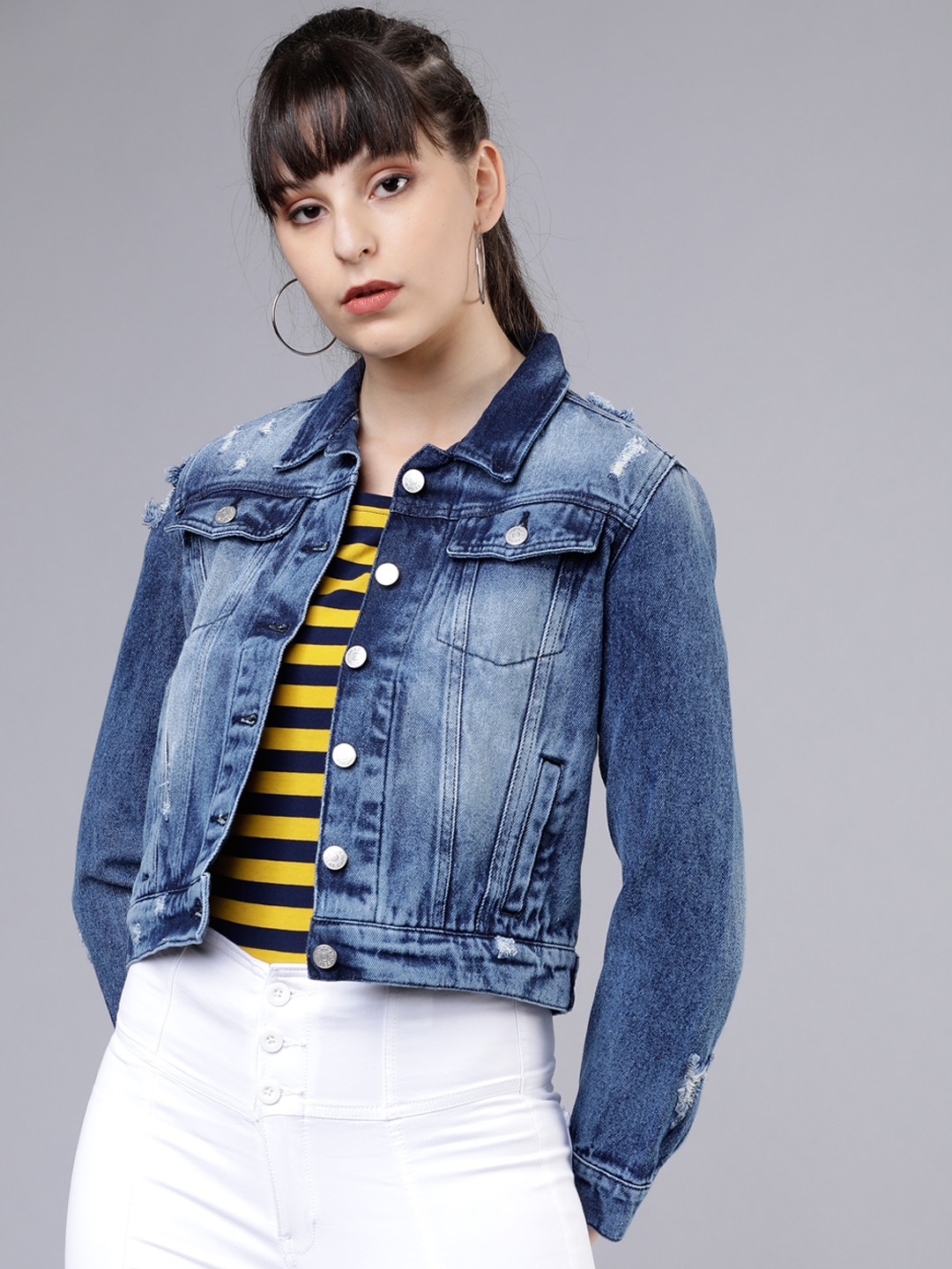 

Tokyo Talkies Women Blue Washed Denim Jacket
