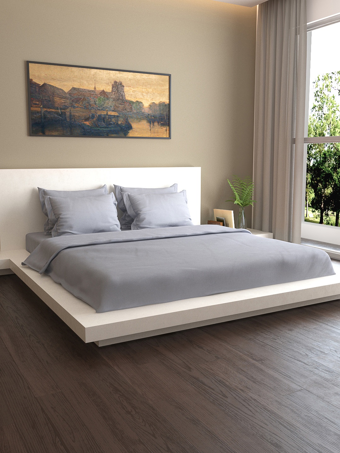 

MARK HOME Grey Solid 400TC Bedding Set With Duvet Cover