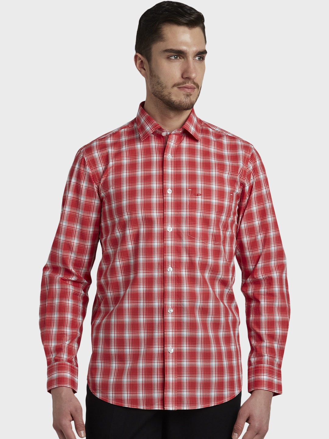 

ColorPlus Men Red & White Tailored Fit Checked Casual Shirt