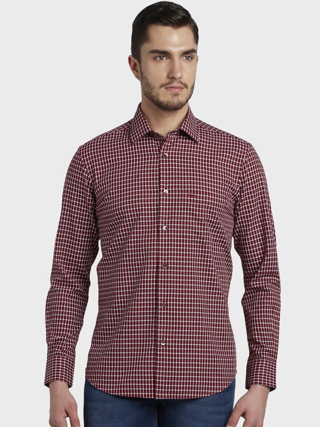 

ColorPlus Men Red & White Tailored Fit Self Design Casual Shirt