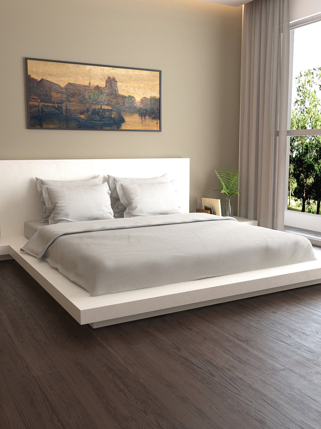 

MARK HOME Silver-Toned Solid 400TC Bedding Set With Duvet Cover