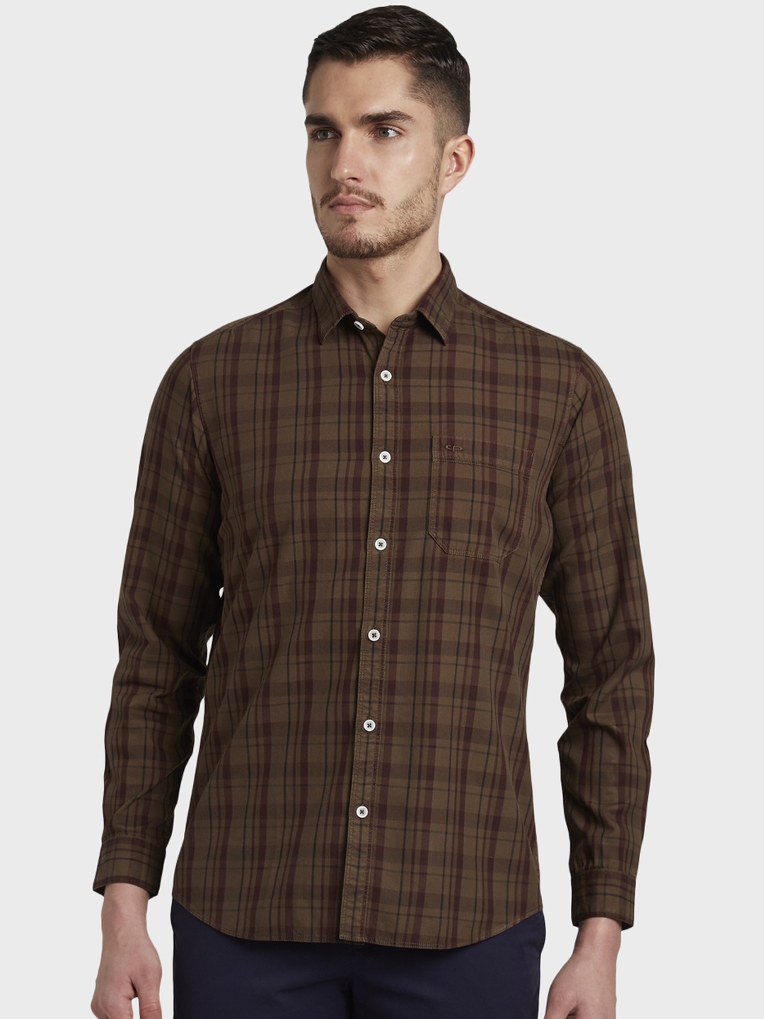 

ColorPlus Men Brown Regular Fit Checked Casual Shirt