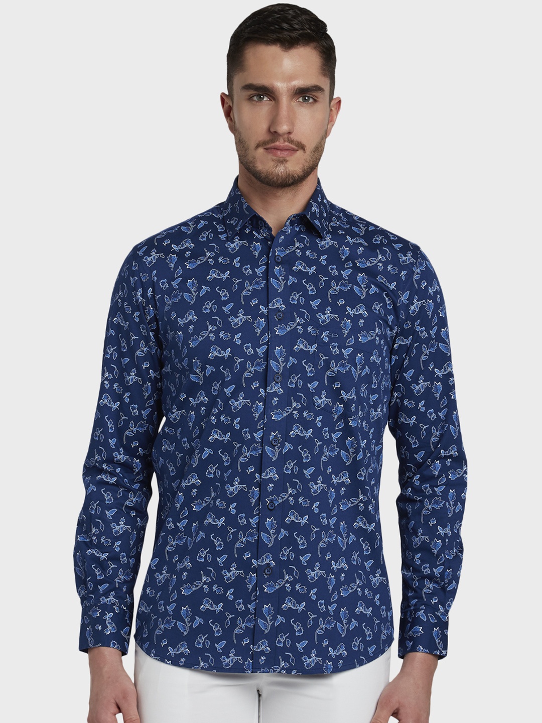 

ColorPlus Men Blue Tailored Fit Printed Casual Shirt