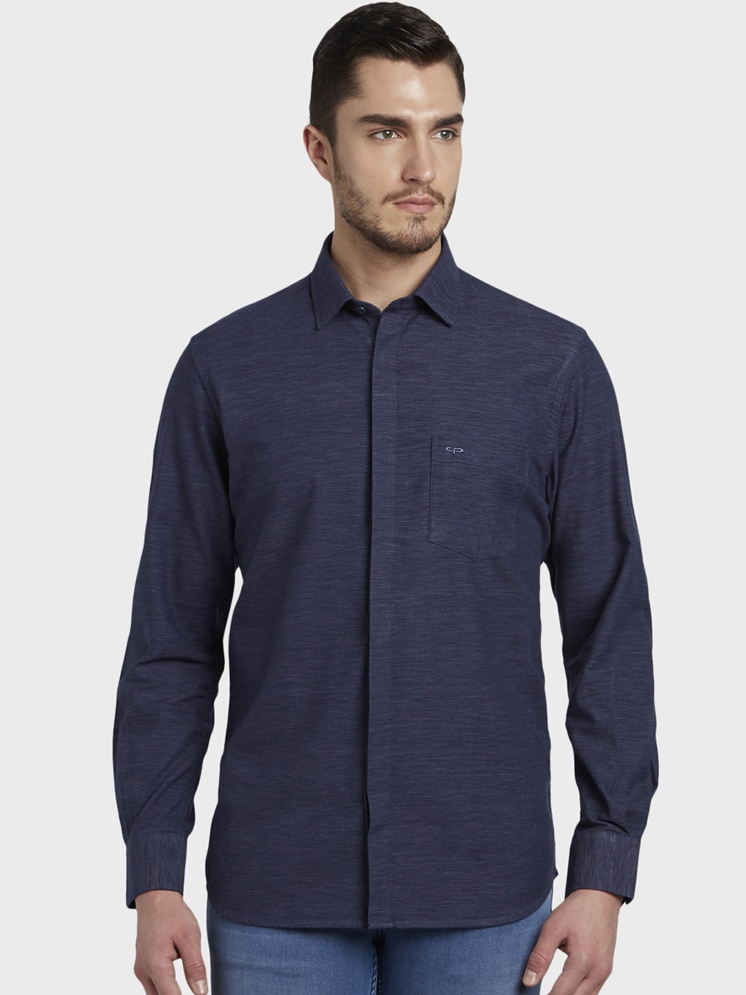 

ColorPlus Men Navy Blue Tailored Fit Solid Casual Shirt