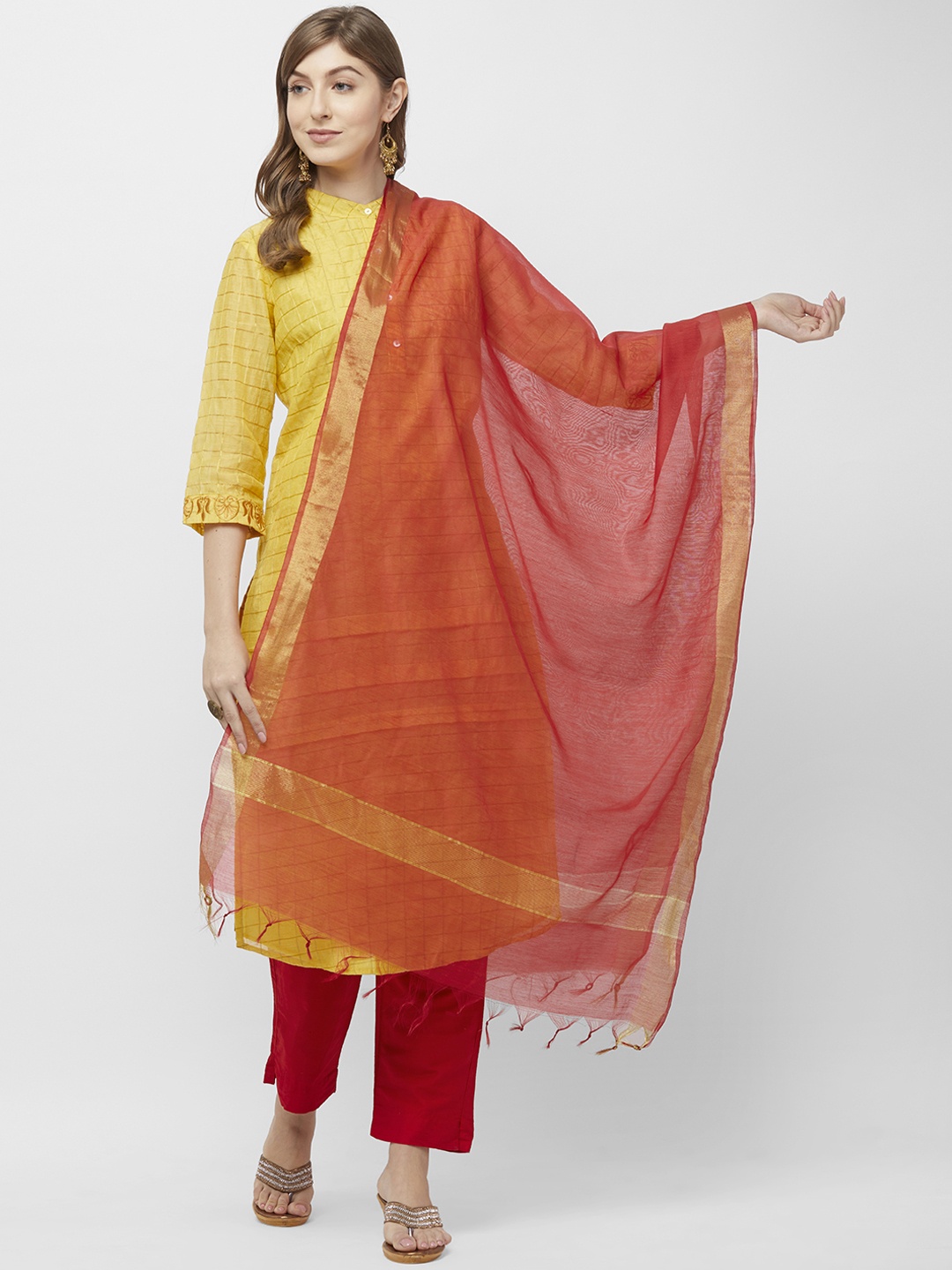 

Dupatta Bazaar Red & Gold-Toned Solid Dupatta