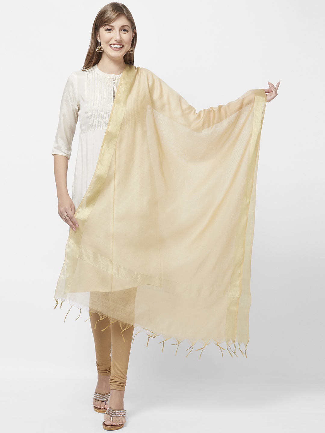 

Dupatta Bazaar Beige & Gold-Toned Solid Dupatta