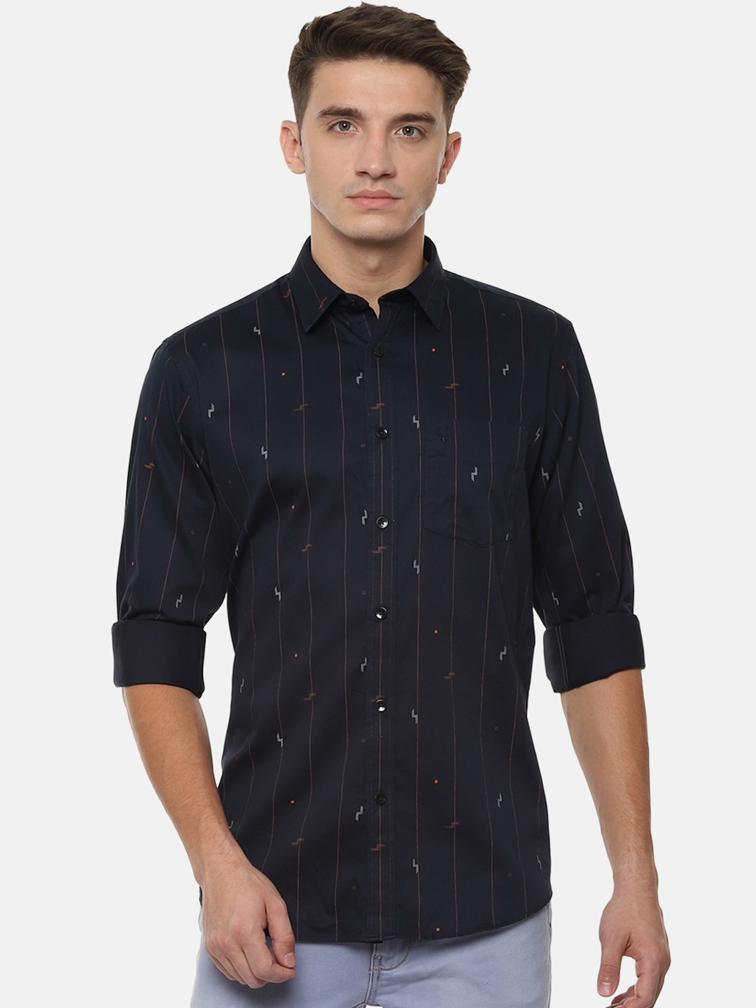Allen Solly Men Navy Blue Slim Fit Striped Casual Shirt