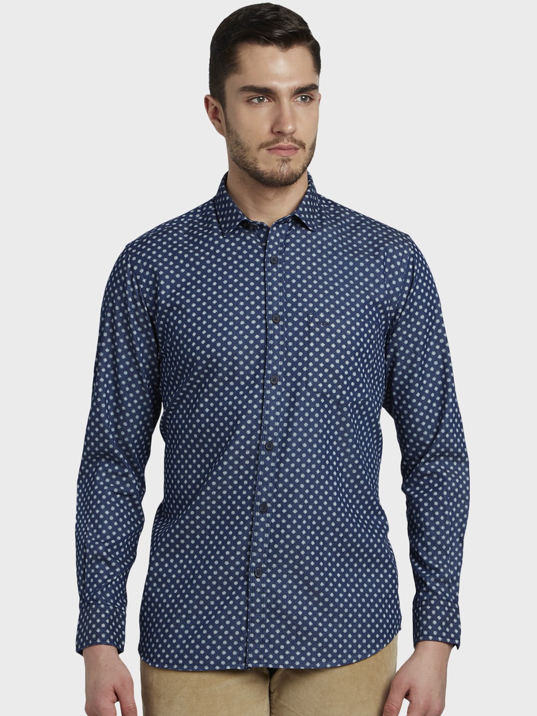 

ColorPlus Men Blue Tailored Fit Printed Casual Shirt
