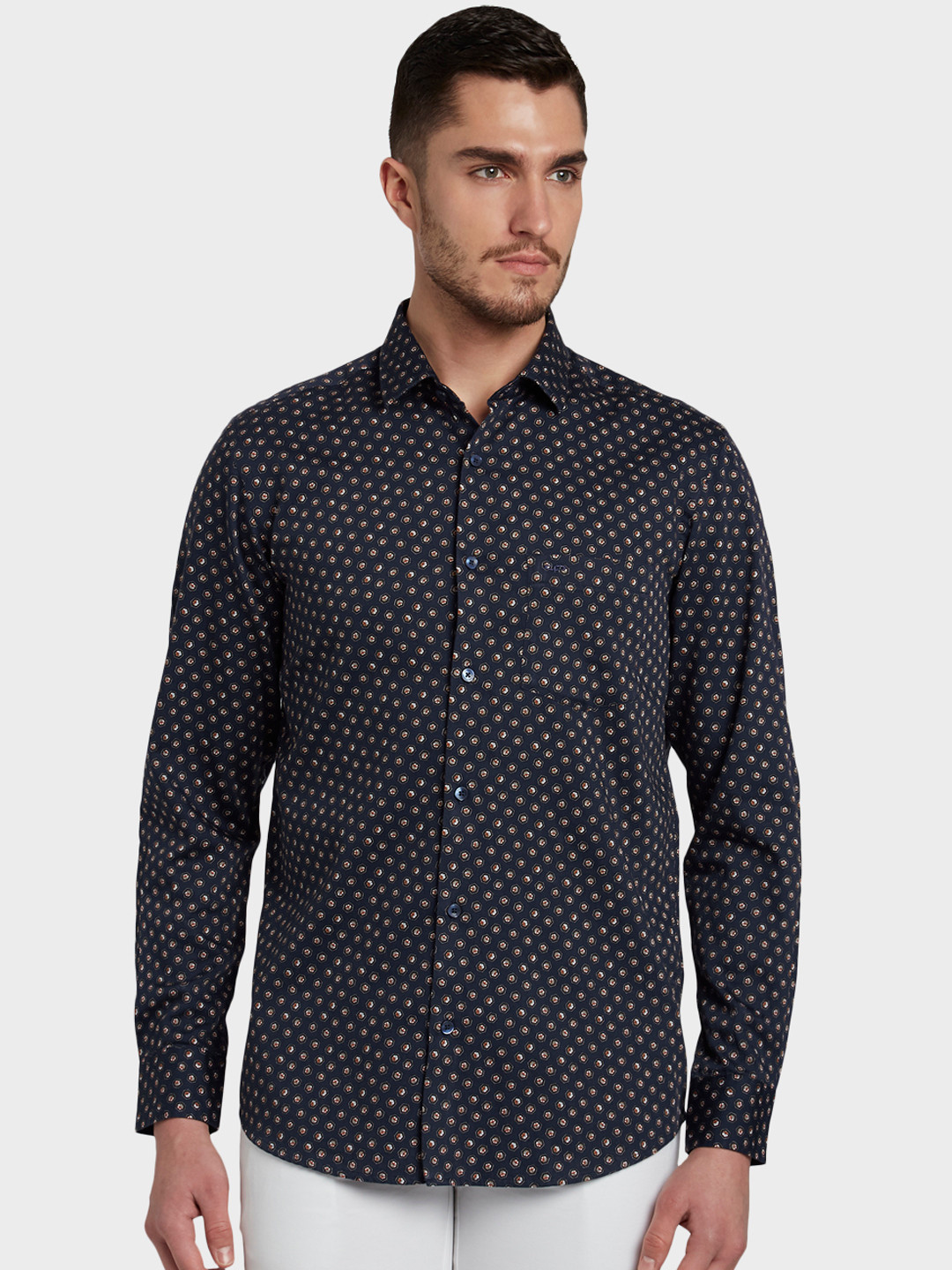 

ColorPlus Men Blue Tailored Fit Printed Casual Shirt