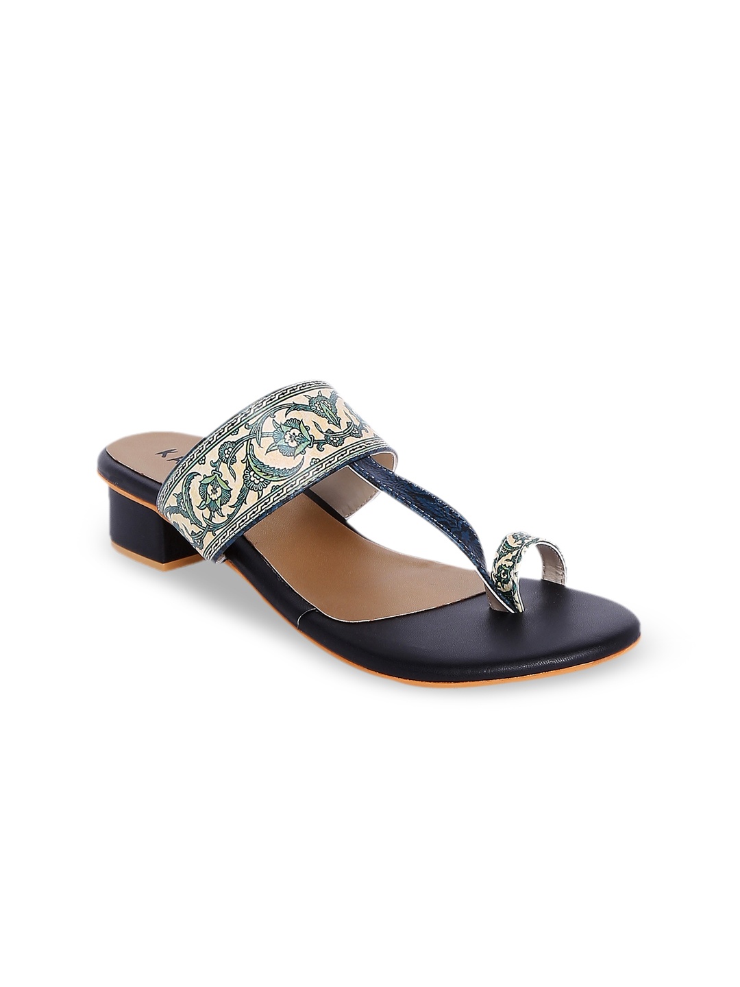 

Kanvas Women Green & Beige Hand Printed Heels