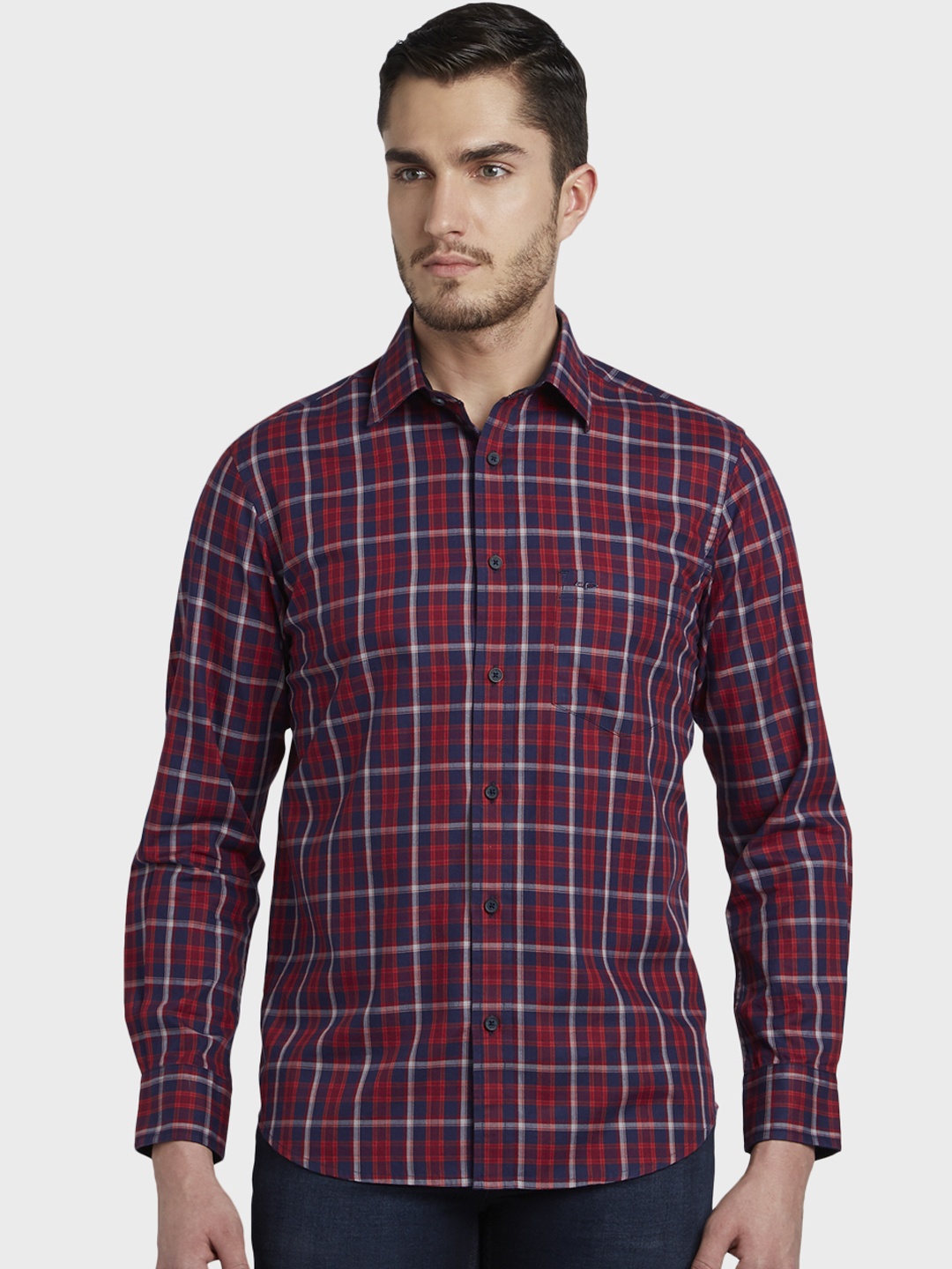 

ColorPlus Men Red & White Tailored Fit Checked Casual Shirt