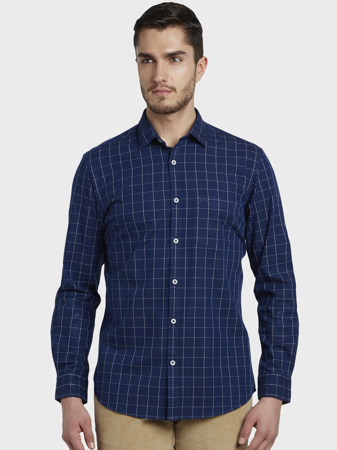 

ColorPlus Men Blue Tailored Fit Checked Casual Shirt