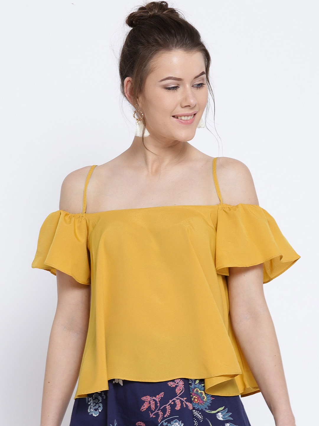

Sera Women Mustard Yellow Solid Bardot Top
