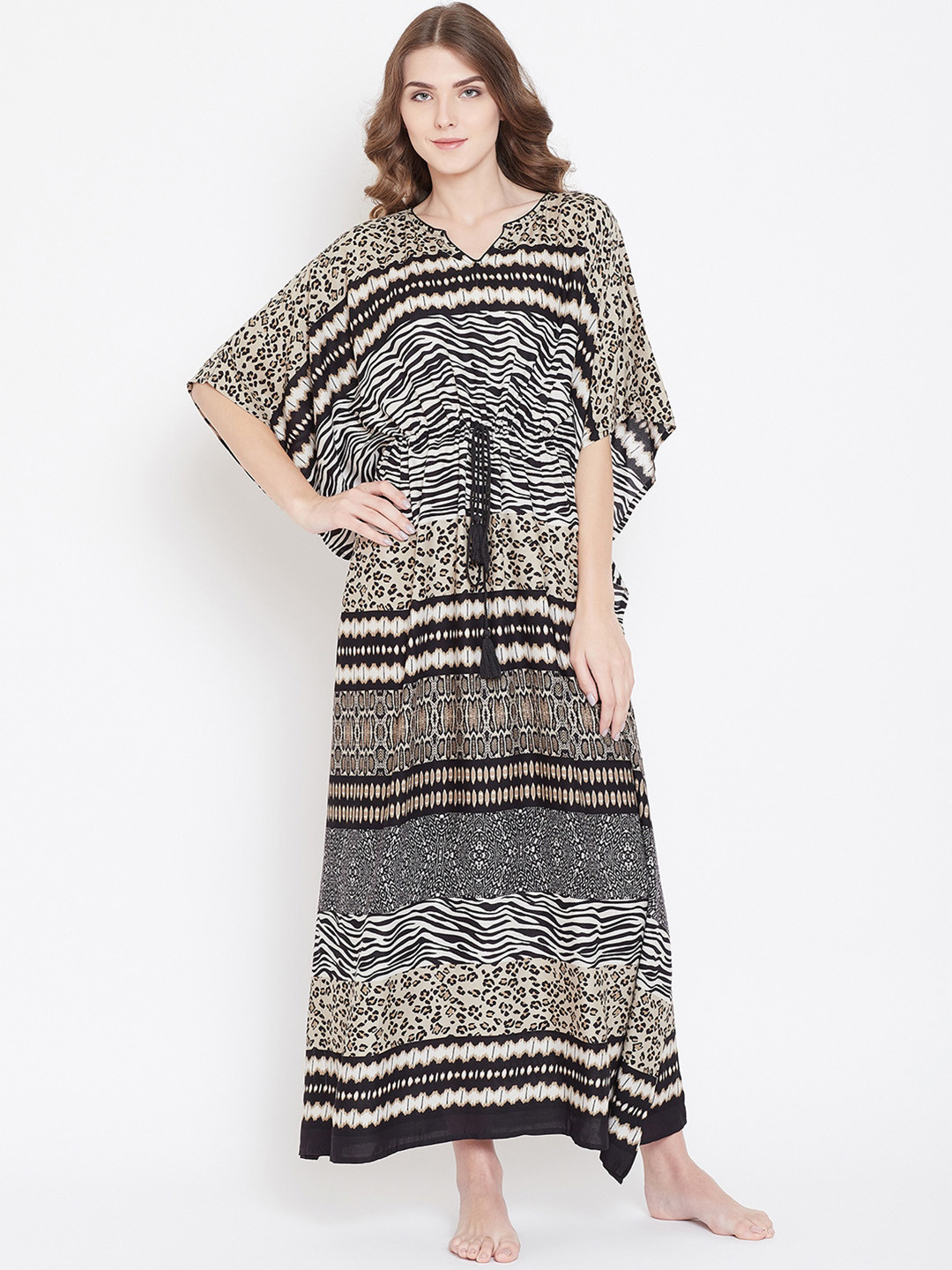 

The Kaftan Company Beige & Black Animal Print Kaftan Nightdress LW_CO_OPHELIA26