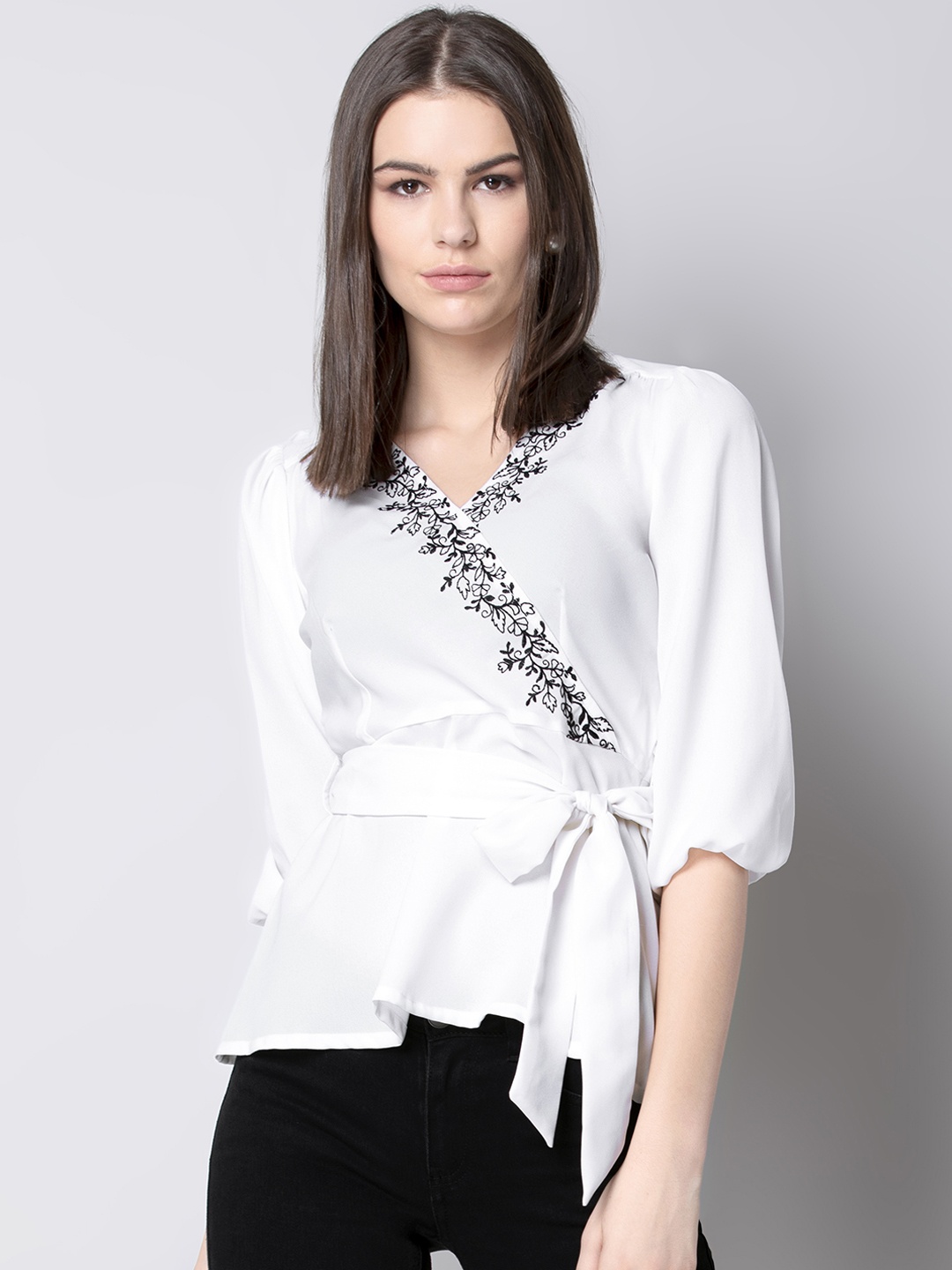 

FabAlley Women White Embellished Wrap Top