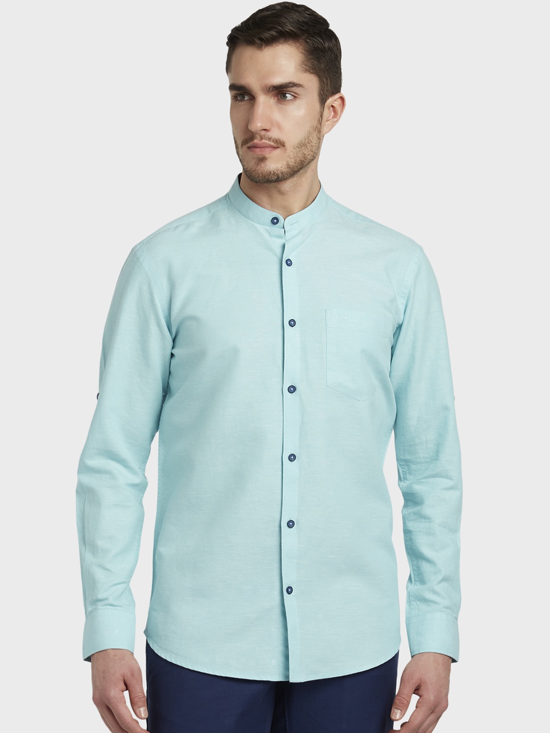 

ColorPlus Men Blue Tailored Fit Self Design Casual Shirt