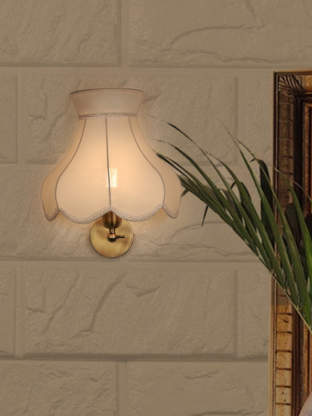 

Fos Lighting Gold-Toned & White Solid Wallchiere With Embroidered Fabric Shade