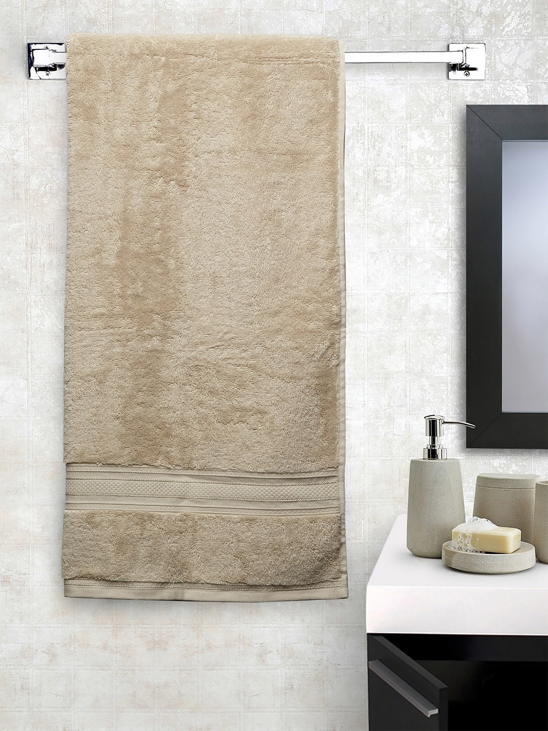 

Trident Unisex Beige Solid Cotton Bath Towel