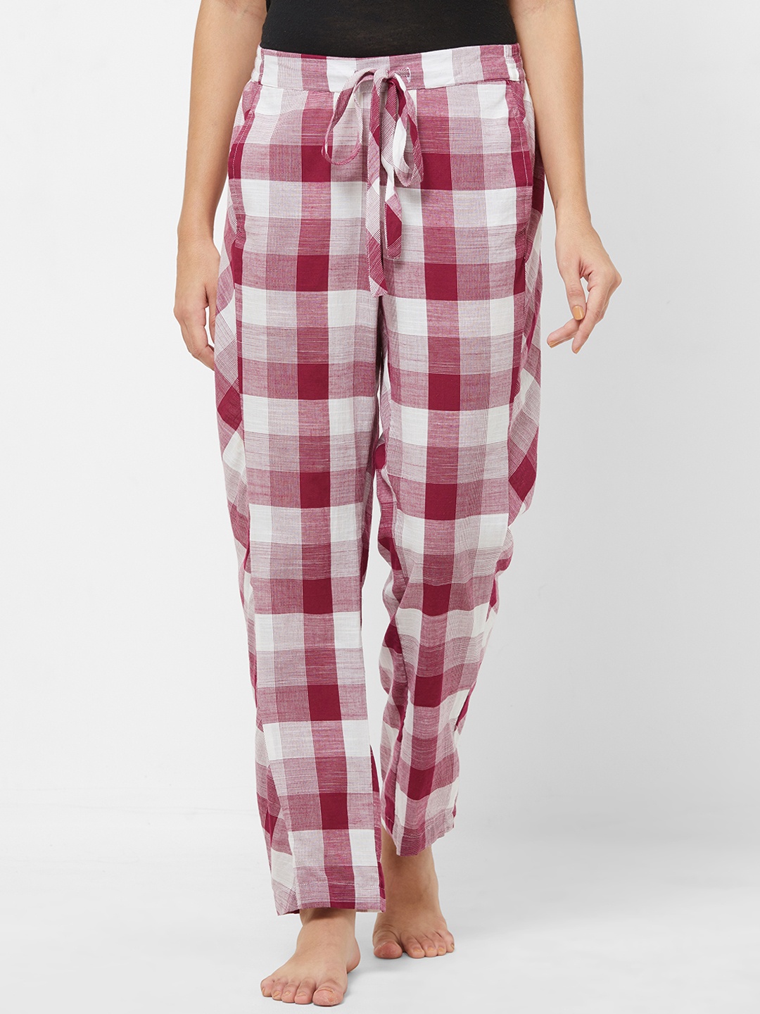 

Mystere Paris Women Maroon & White Checked Lounge Pants G391A