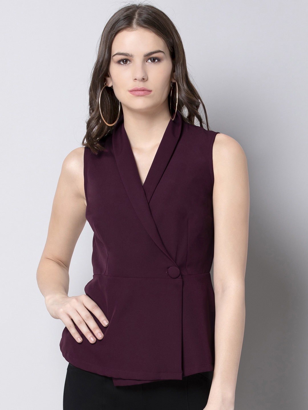 

FabAlley Women Burgundy Solid Wrap Top