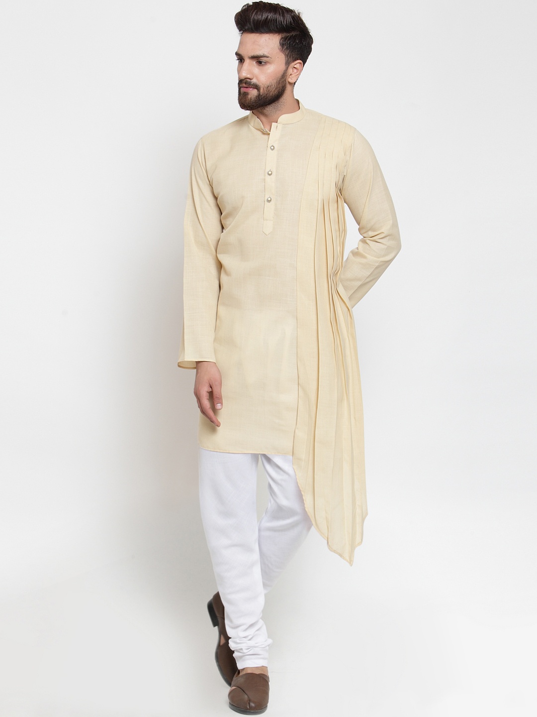 

TREEMODA Men Beige & White Solid Kurta with Churidar