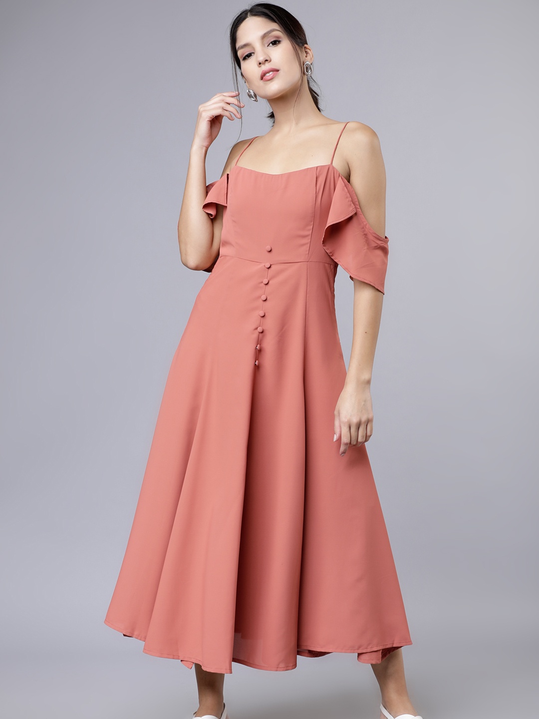 

Tokyo Talkies Women Rose-Coloured Fit and Flare Dress
