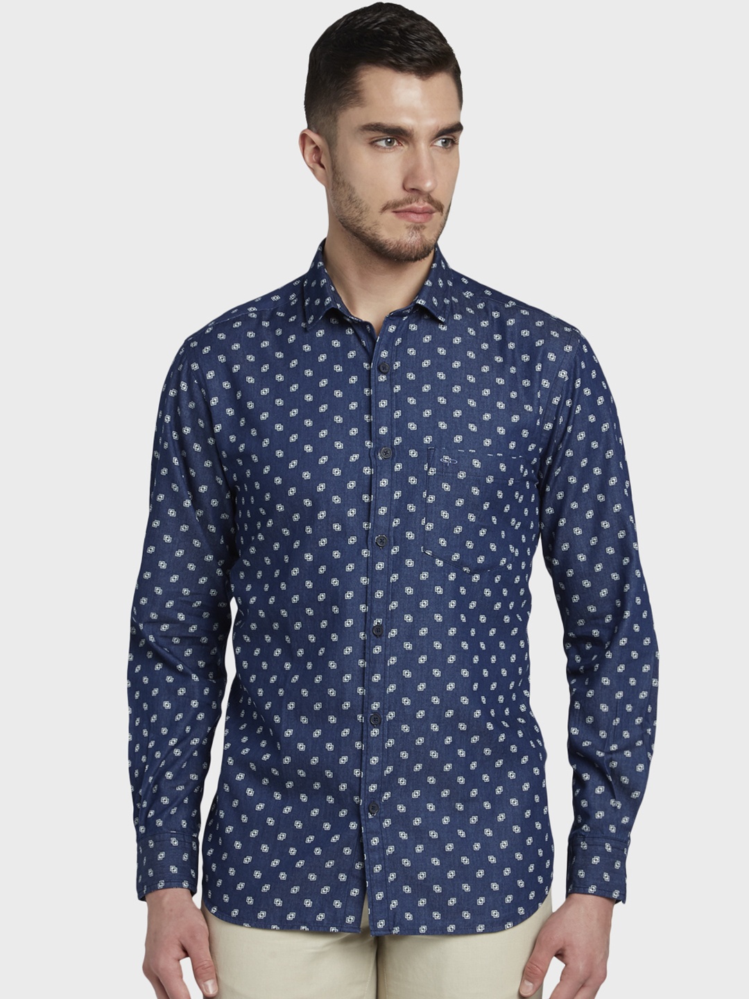 

ColorPlus Men Blue Tailored Fit Printed Casual Shirt
