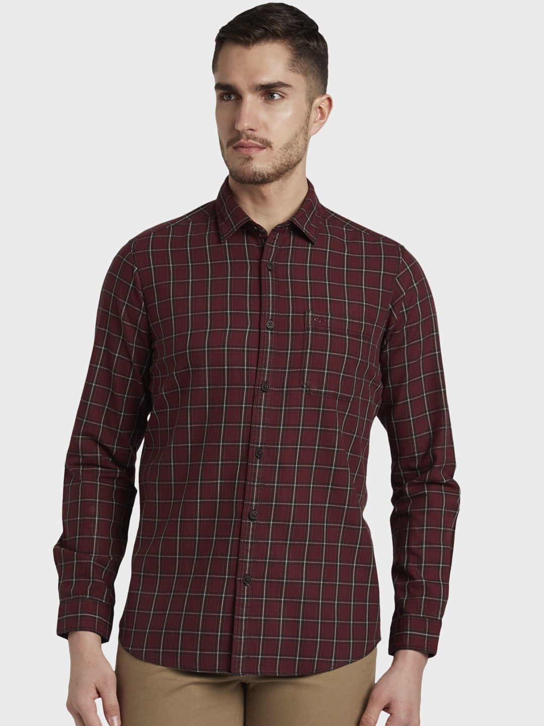 

ColorPlus Men Maroon & Black Regular Fit Checked Casual Shirt