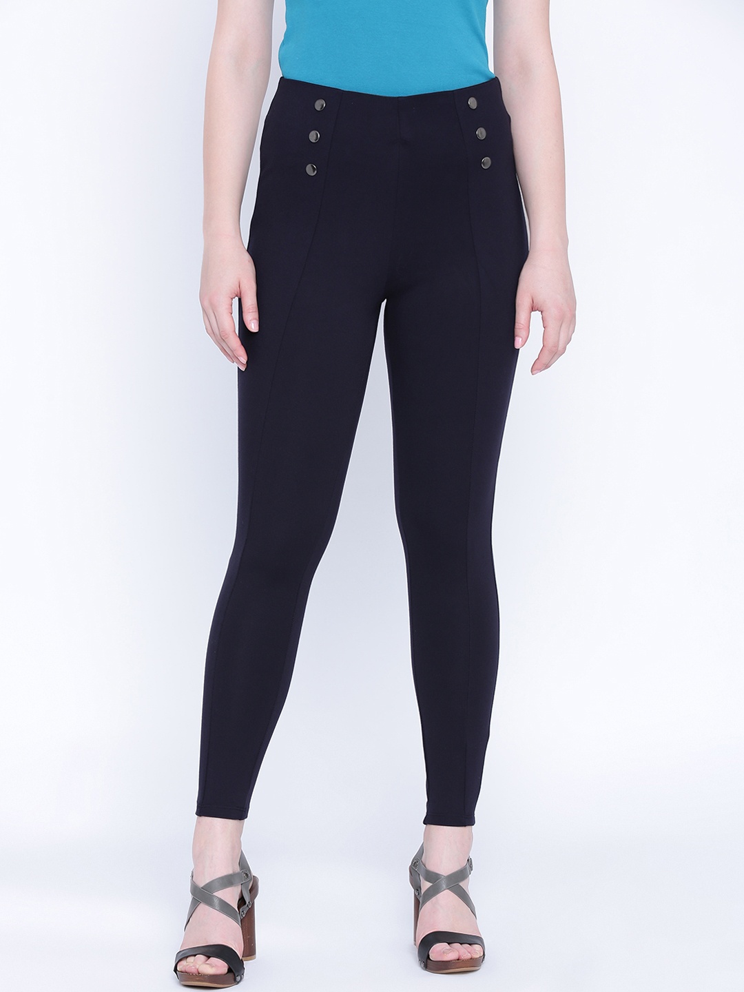 

Newport Women Navy Blue Skinny Fit Solid Regular Trousers