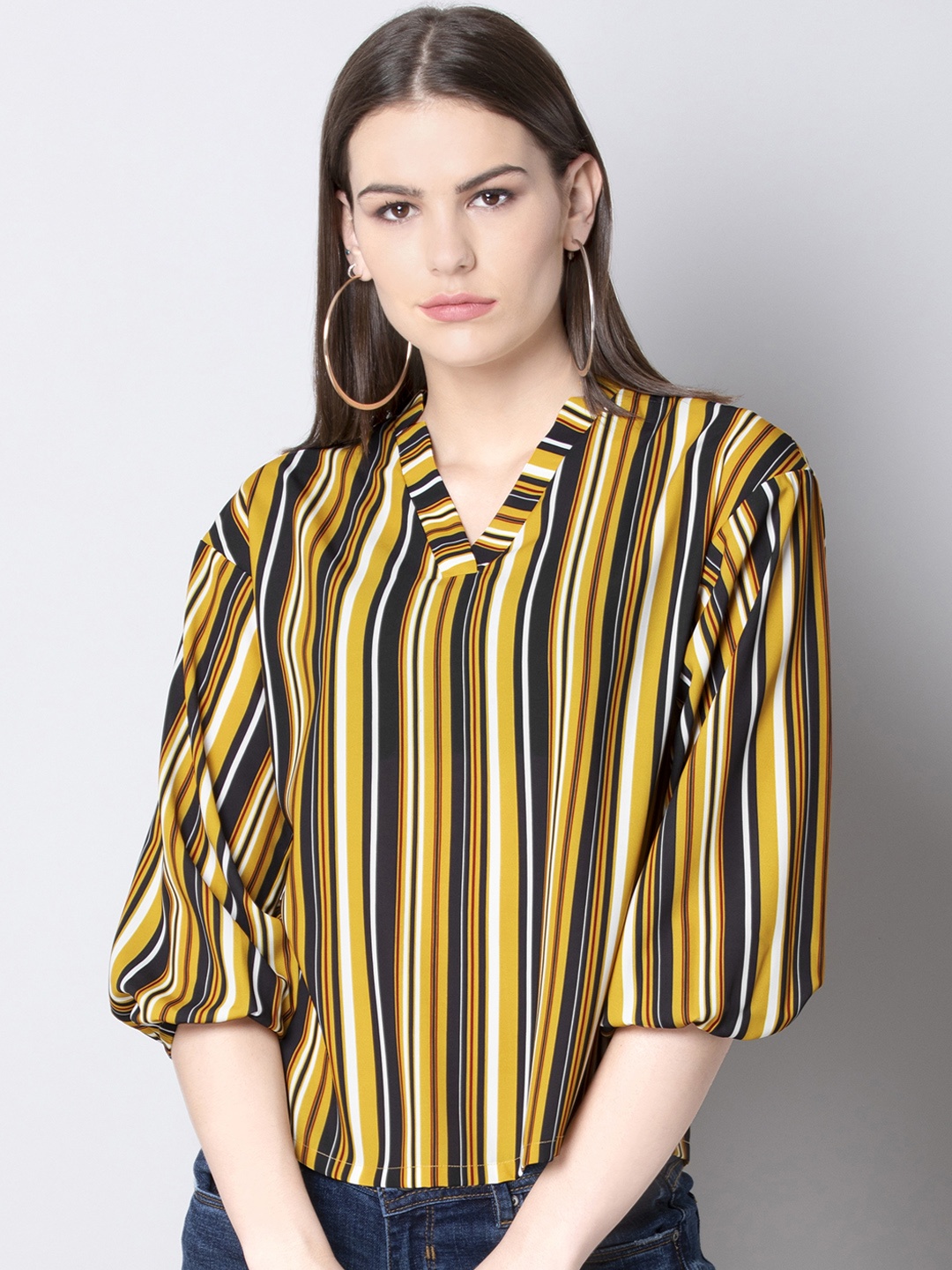 

FabAlley Women Yellow & Black Striped Top