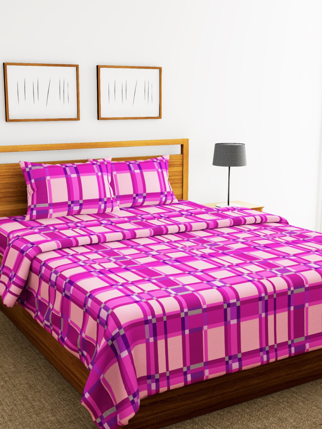 

BIANCA Purple & Pink Checked Bedding Set with Comforter