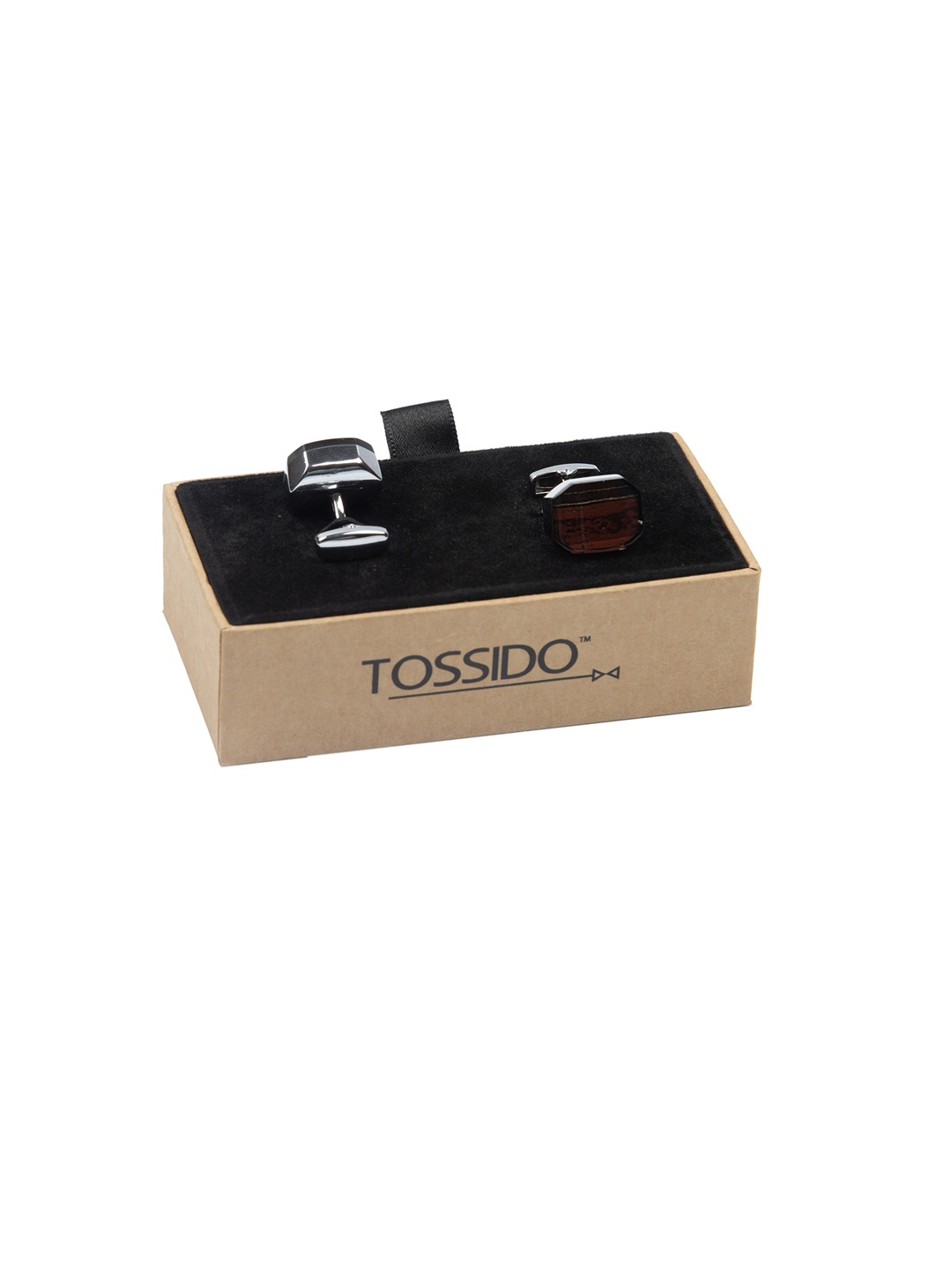 

Tossido Brown Striped Geometric Stone Cufflinks