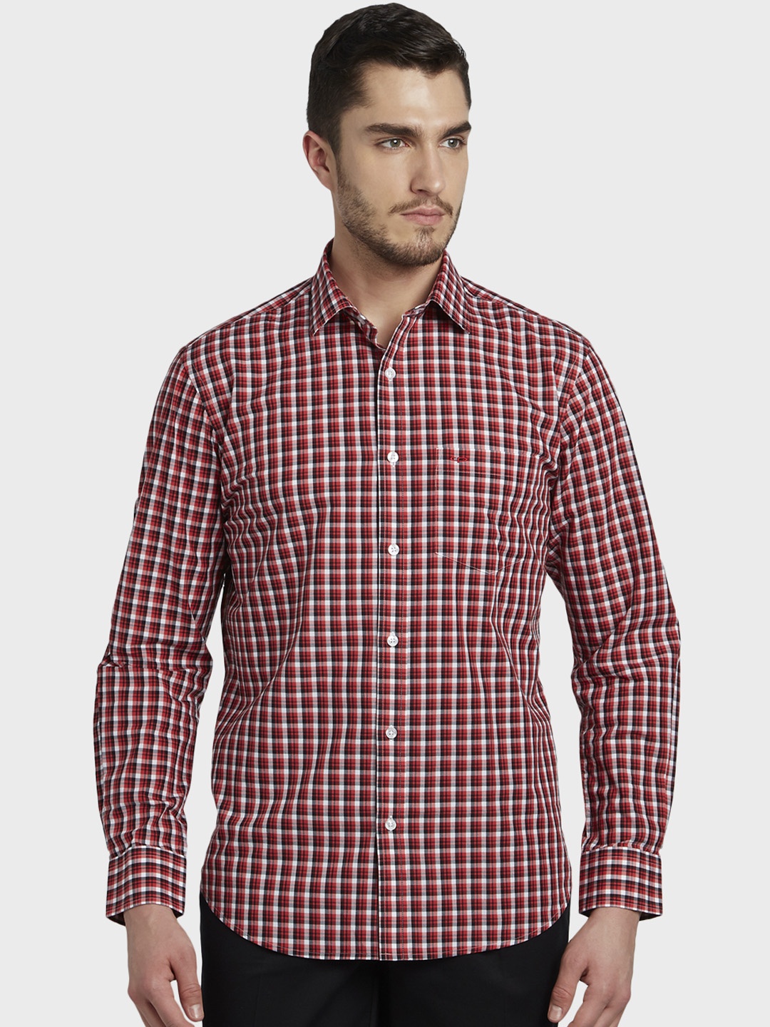 

ColorPlus Men Red & White Tailored Fit Checked Casual Shirt