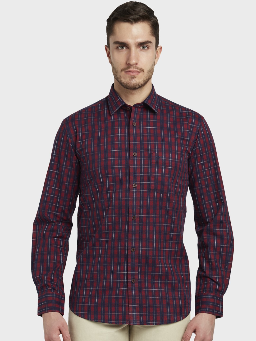 

ColorPlus Men Red & Navy Blue Tailored Fit Checked Casual Shirt