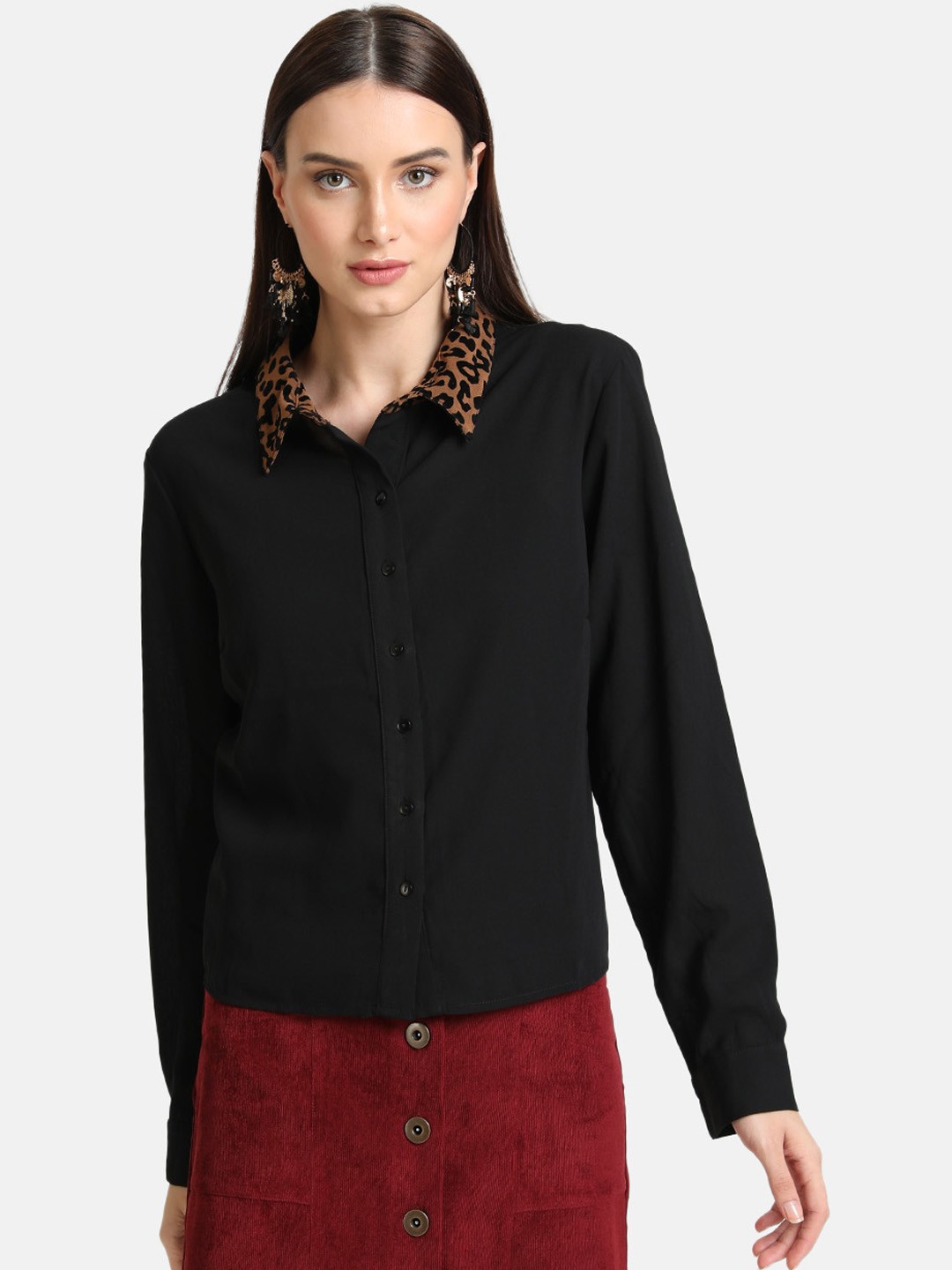 

Kazo Women Black Regular Fit Solid Casual Shirt